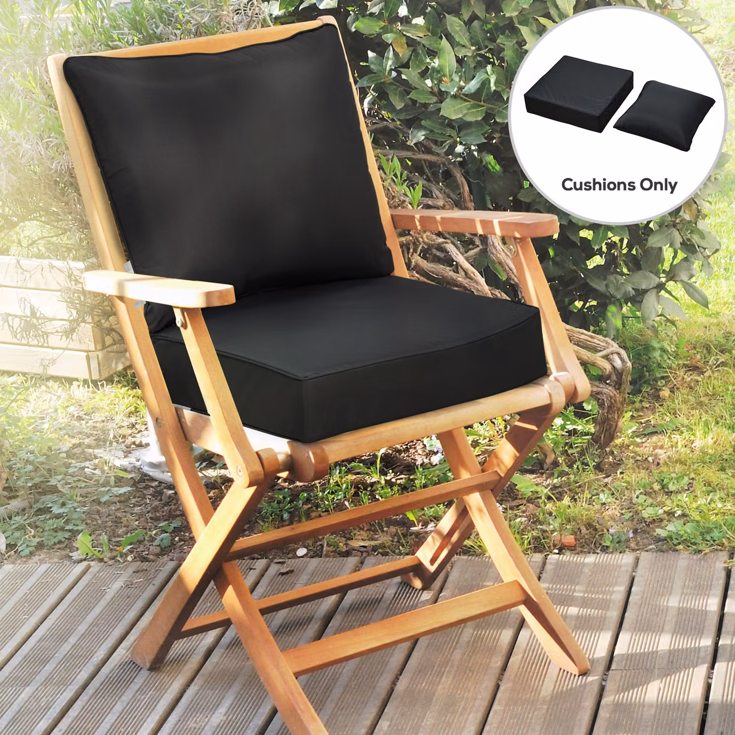 Outsunny Black Outdoor Seat and Back Cushion Set with Removable Washable Covers – 2