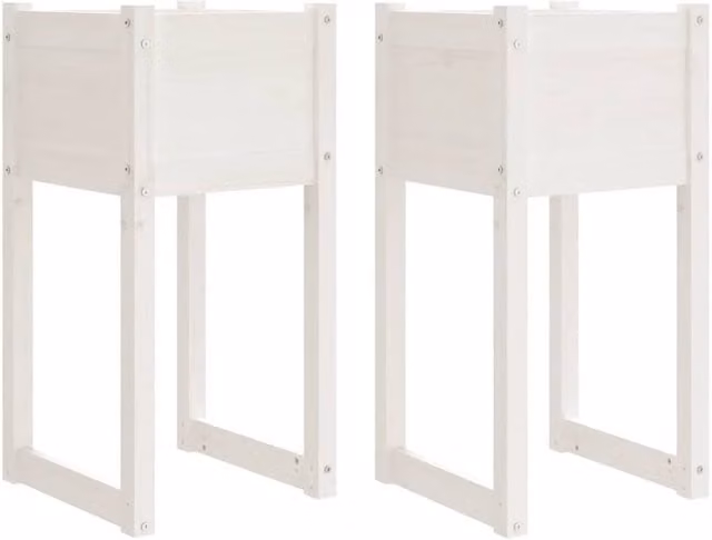 Berkfield Home White Pine Wood Planters, 2 Pack, W/D/H: 40 x 40 x 81 cm