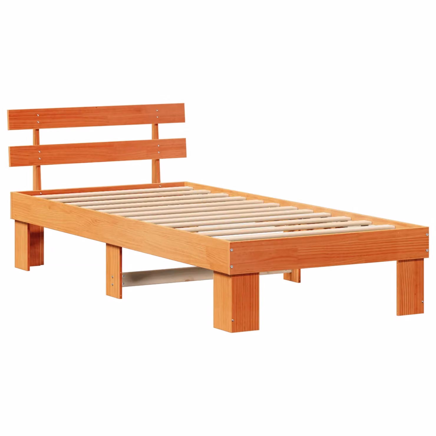 Berkfield Home Solid Wood Pine Bed Frame with Headboard in Wax Brown W/D/H: 90 x 200 x 73 cm – 2