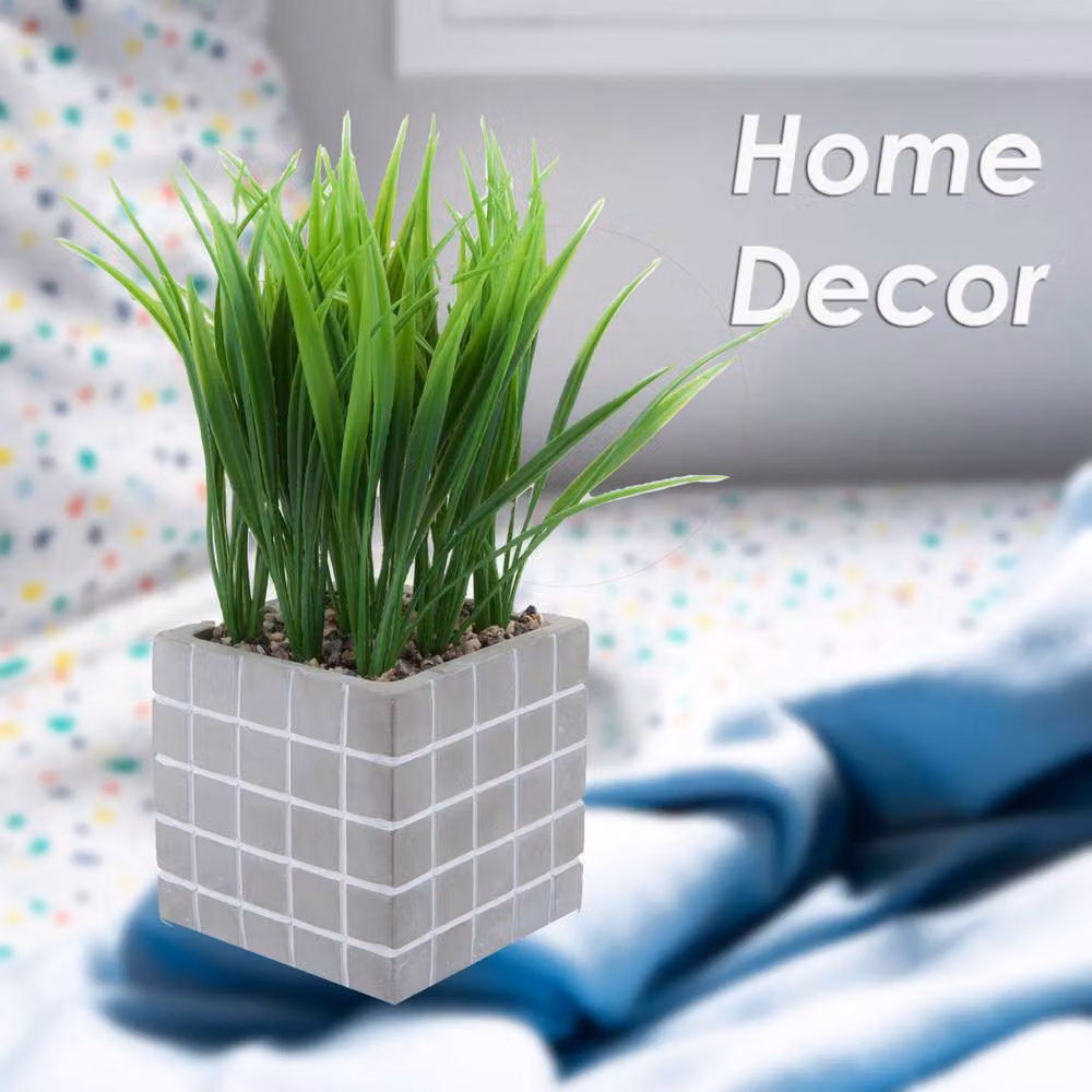 VFM e-Store Modern Grey Concrete Artificial Grass Plant Pot, H 22 x W 11 cm – 2