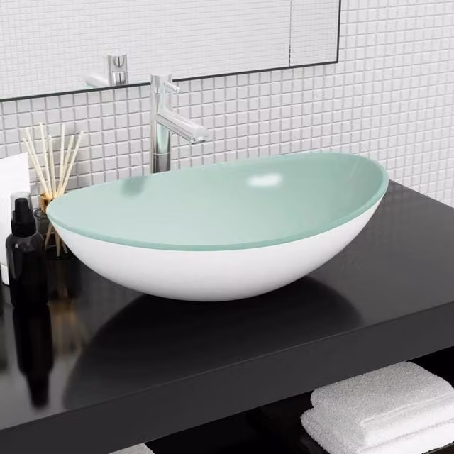 Berkfield Home White Tempered Glass Basin W: 54.5 cm, D: 35 cm, H: 15.5 cm