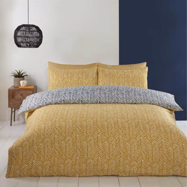 Rapport Reversible Graphic Duvet Cover Set in Yellow and Green, 90 x 200 cm