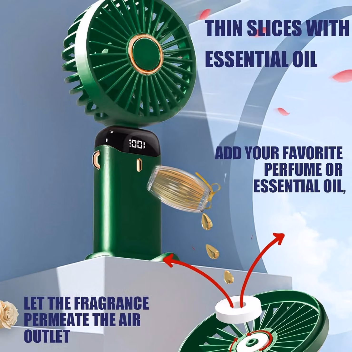 Dragodirect 2-in-1 Portable Mini Handheld Fan with LED Light, Rechargeable USB-C, Dark Green – 4