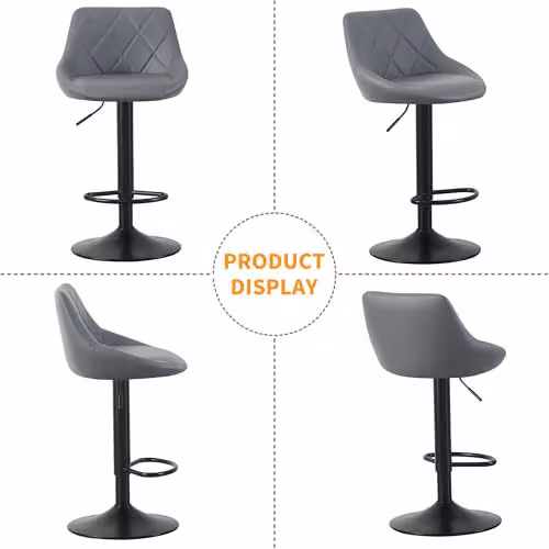 mcc direct Stanley Set of 2 Grey Faux Leather Swivel Bar Stools with Backrest and Metal Base – 5