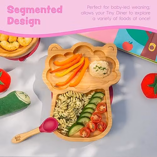 Tiny Dining Divided Bamboo Baby Plate with Suction Cup in Pink and Brown – 2