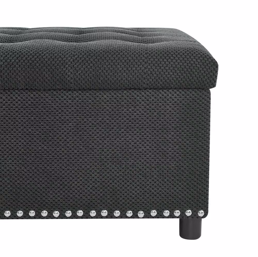 STILVORA Grey Fabric Storage Ottoman Stool with Hidden Storage – 6
