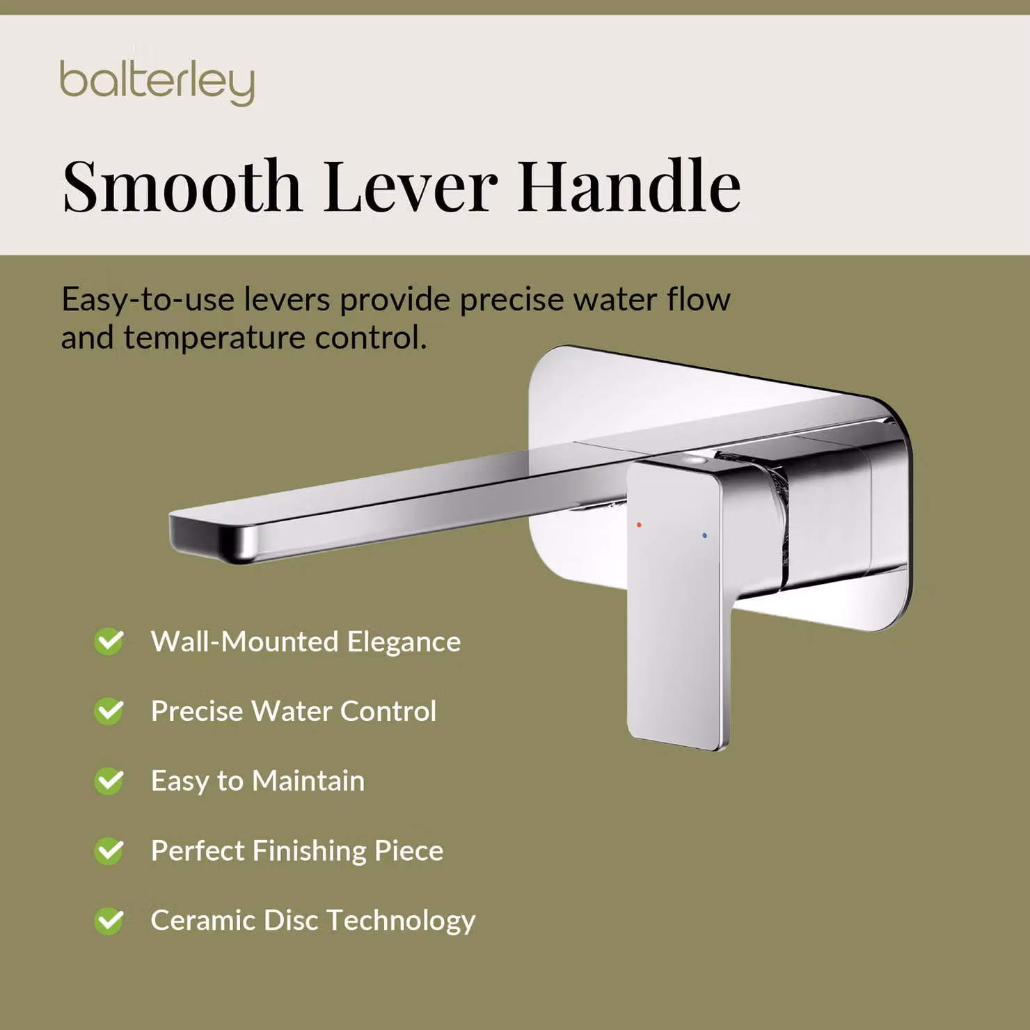 Balterley Square Wall Mounted Two Tap Hole Basin Mixer Tap with Back Plate in Chrome Silver – 3