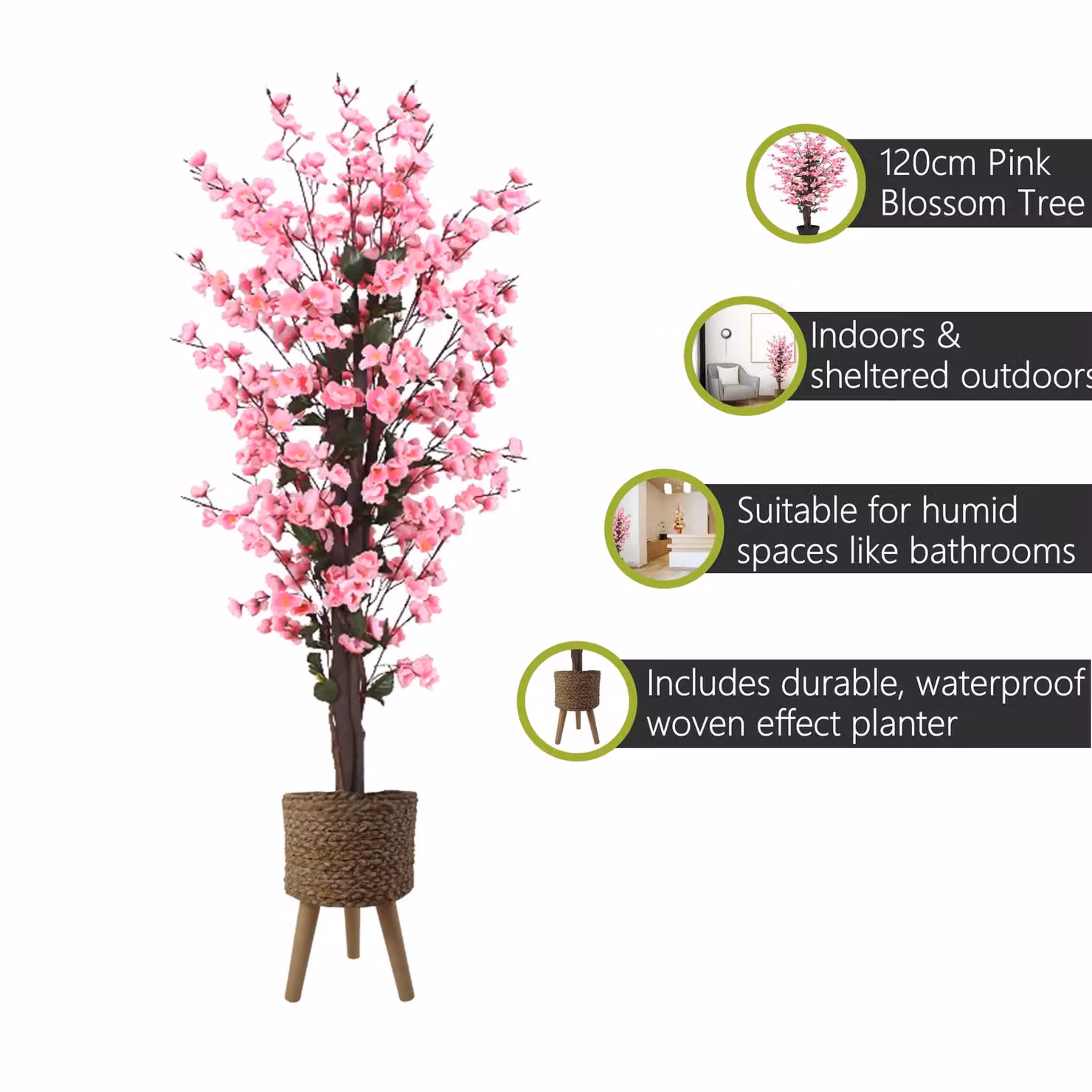Pegdev 120 cm Pink Artificial Blossom Tree with Woven Effect Planter – 2