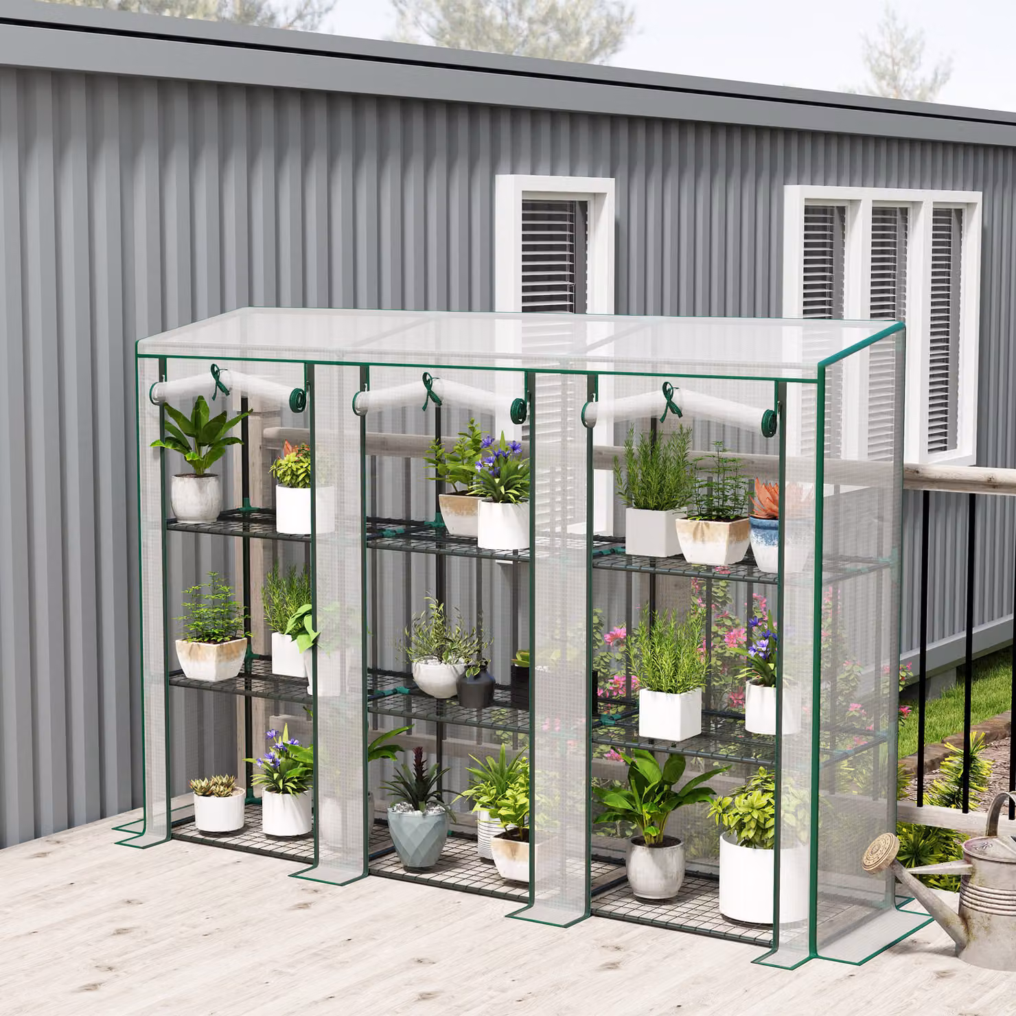 Outsunny White Nine-Shelf Lean-to Wall-Mounted Greenhouse W/D/H: 46 x 46 x 215 cm – 2