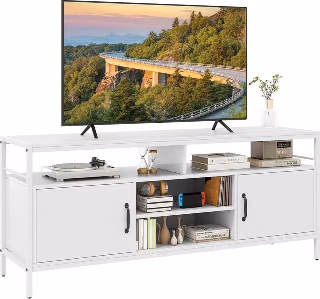 Gymax White Industrial TV Stand for TVs up to 65 inch with Storage – 1