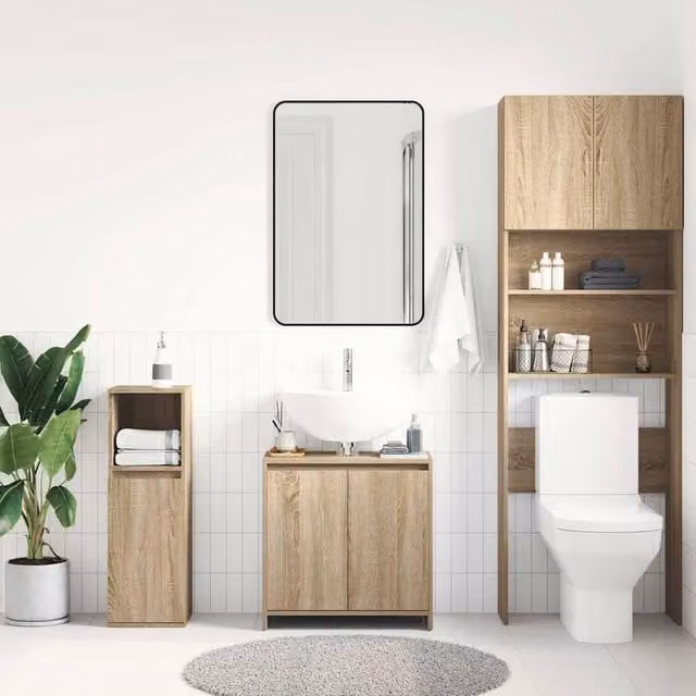 Berkfield Home Sturdy Bathroom Cabinet in Sonoma Oak, W/D/H: 60 x 33 x 61 cm