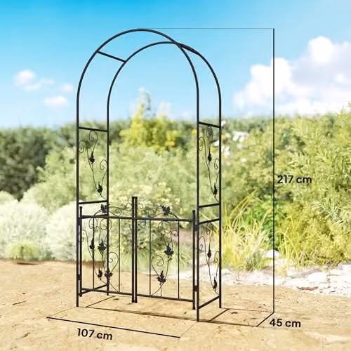 Outsunny Metal Garden Arch with Gate and Trellis, Black, H 217 x W 107 x D 45 cm – 6