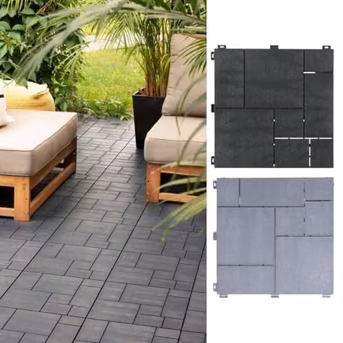 Nicoman Pack of 10 Cosmopolitan Interlocking Mosaic Decking Tiles, Grey, 30 x 30 cm