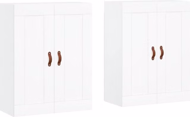 Berkfield Home Set of 2 White Wall Mounted Cabinets in Matt MDF with Hinged Doors and Internal Shelves