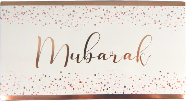 Peacock Supplies Mubarak Confetti Money Envelopes in White, Gold and Pink