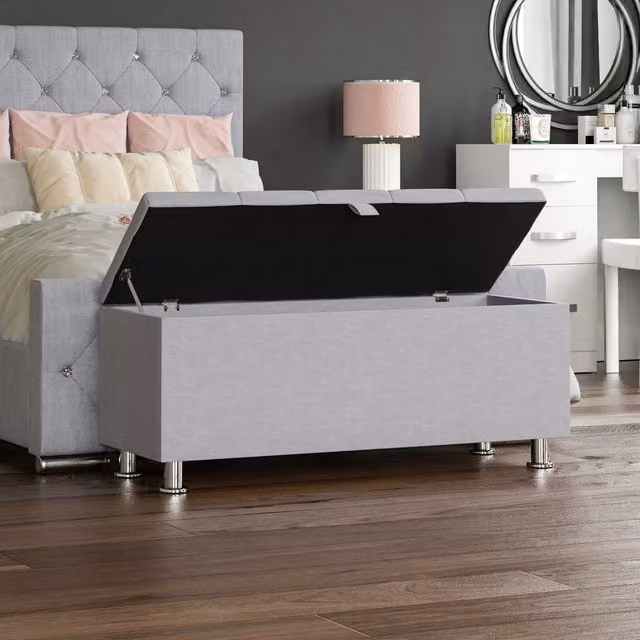 Vida Designs Modern Rectangular Fabric Storage Ottoman in Grey