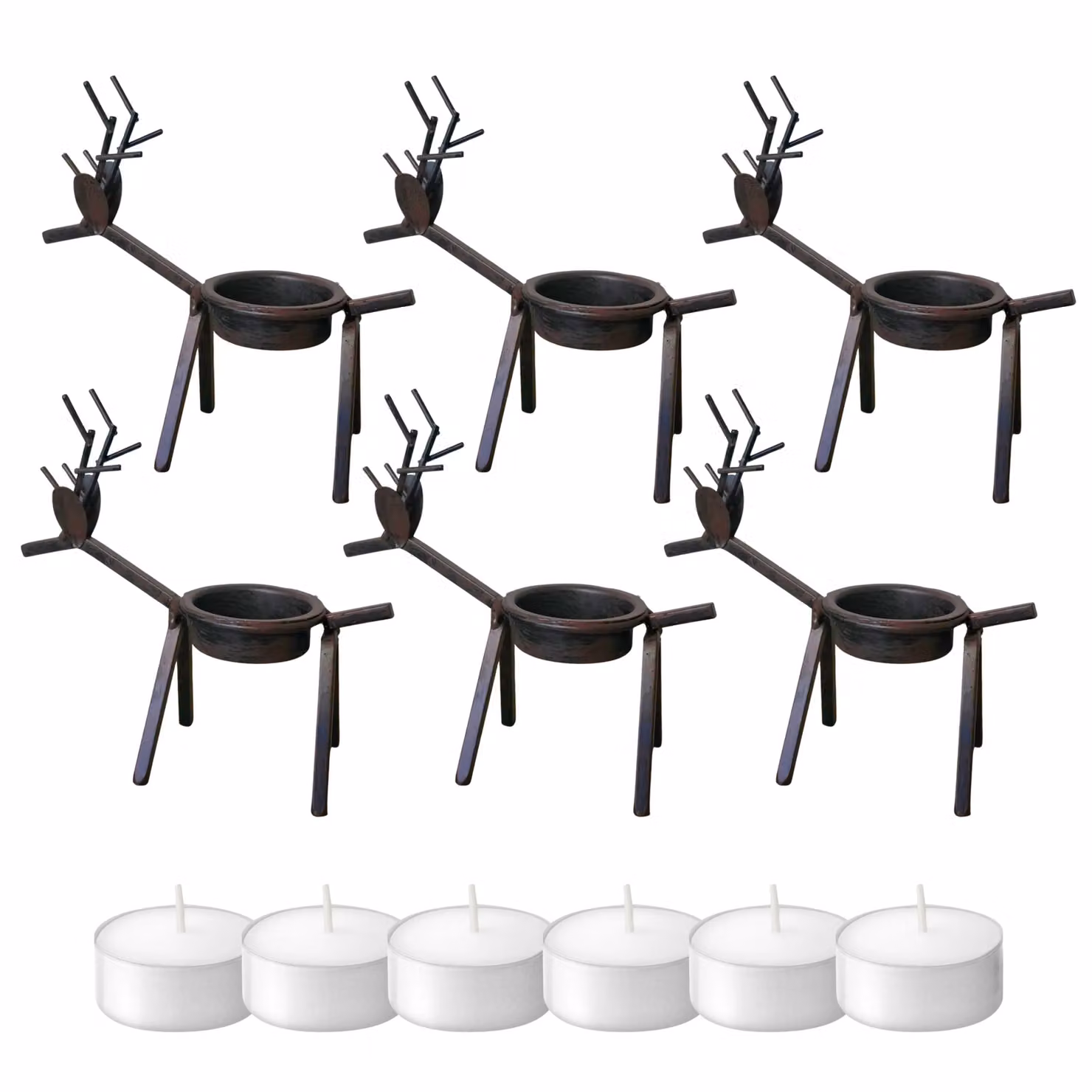 Marco Paul Set of 6 Metal Reindeer Tealight Candle Holders with Tealights in Brown Rustic Decor – 2