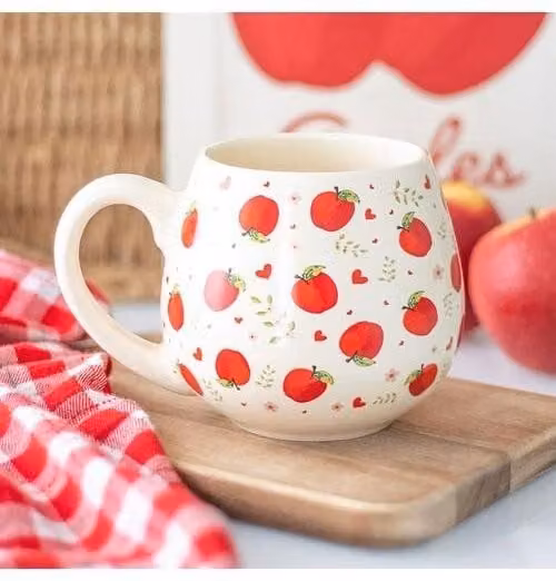 KDMD White Ceramic Rounded Mug with Apple Print