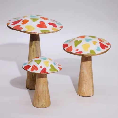 Serenityy Large Multicolour Wooden Mushroom Ornament with Pastel Hearts – 2