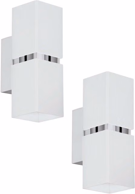 Loops 2 Pack Modern Square Wall Lights in Chrome and White with GU10 Shade