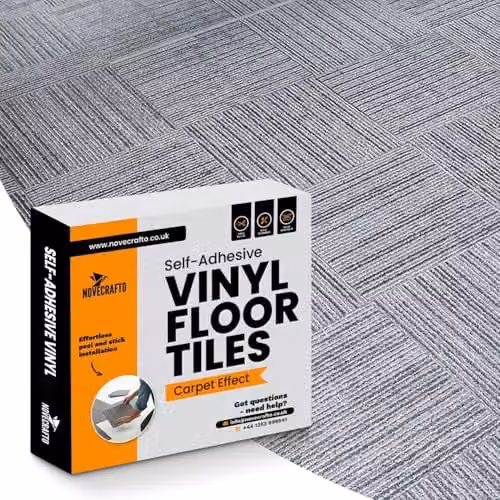 Novecrafto Self-Adhesive Vinyl Floor Tiles, Carpet Effect, Grey, 30 x 30 cm, Pack of 30 – 1