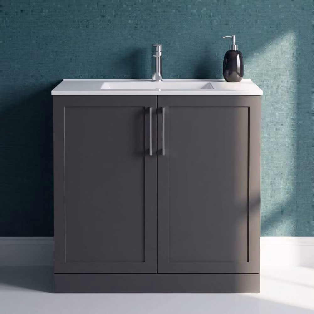 Balterley Stonnall 2 Door Vanity and Ceramic Basin in Dark Grey, Width: 80 cm – 3