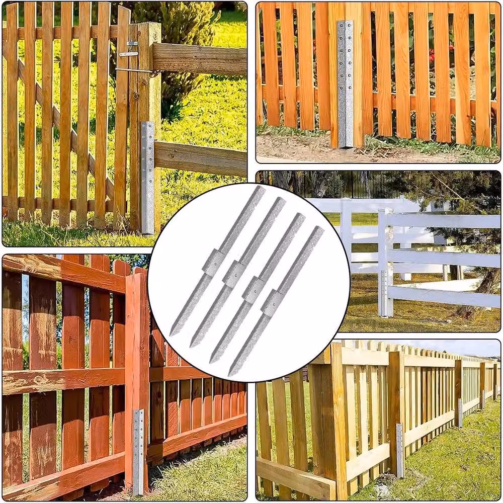 NESTLUNE 6-Pack Heavy Duty Galvanised Steel Fence Post Repair Stakes Anchor Kit in Silver, H: 120 cm, W: 3.2 cm – 2