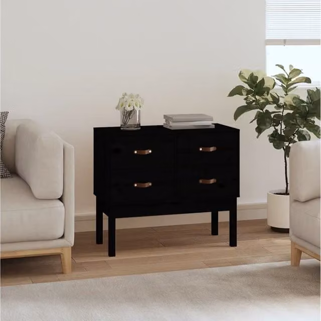 Berkfield Home Console Cabinet in Black Solid Pine Wood, W/D/H: 90 x 40 x 78 cm – 1