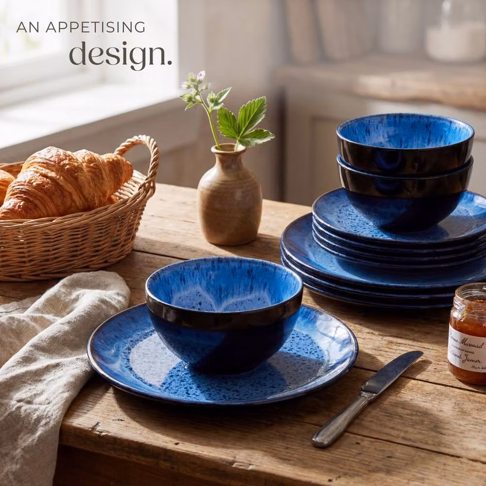 tectake Mare Glazed Stoneware Dinner Set for 6 People, Blue – 8