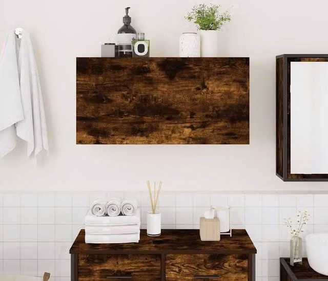 Berkfield Home Smoked Oak Decorative Bathroom Wall Cabinet, Brown, W: 80 cm, D: 25 cm, H: 40 cm