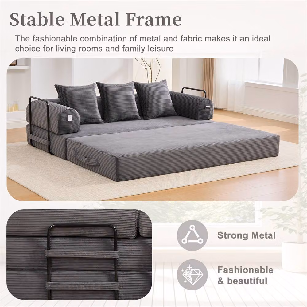 Direct Wicker 2 Pack Foldable Metal Frame Sofa in Dark Grey with Upholstered Fabric and Scatter Cushions – 3