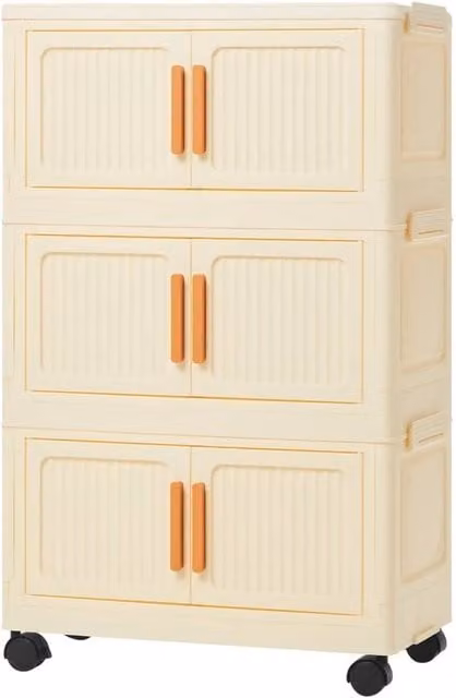 SPETLEK 3 Layer Foldable Plastic Storage Boxes with Wheels in White and Transparent