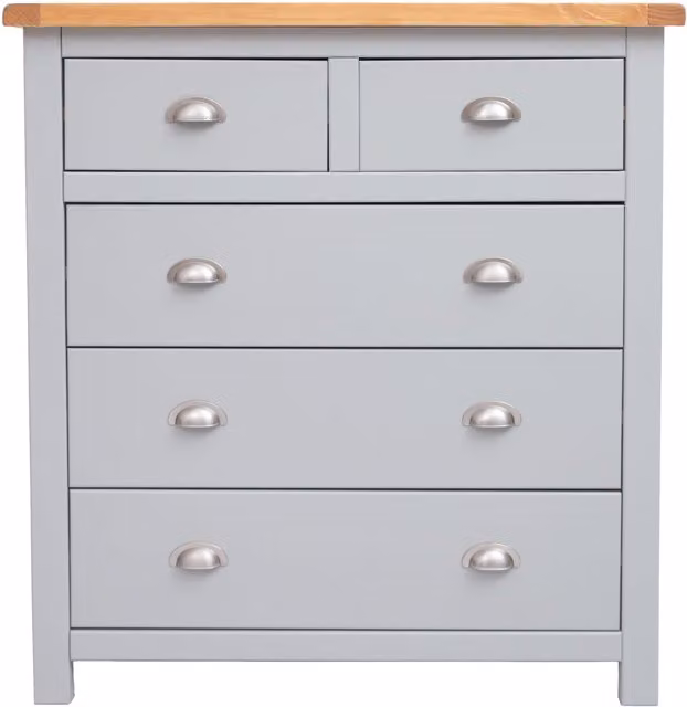 Cabinet Bits Argenta 5 Drawer Chest of Drawers in Light Grey with Chrome Cup Handles