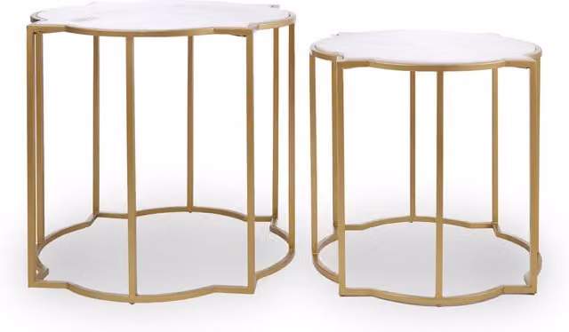 Orsina Set of 2 Nesting Tables with White Marble Tops and Gold Metal Legs