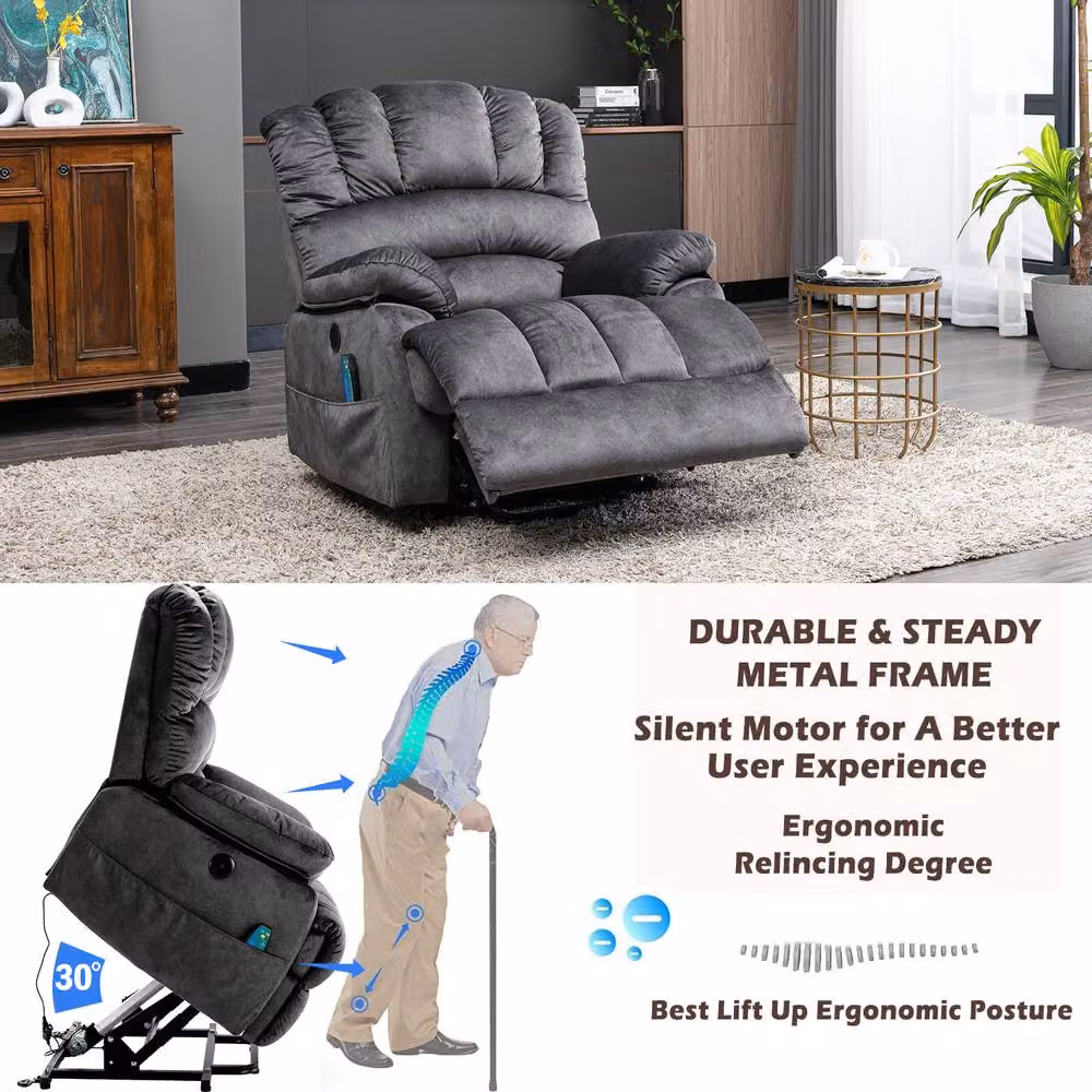 Matteo Grey Microfibre Electric Power Lift Recliner Armchair with Massage and Heat Functions – 3