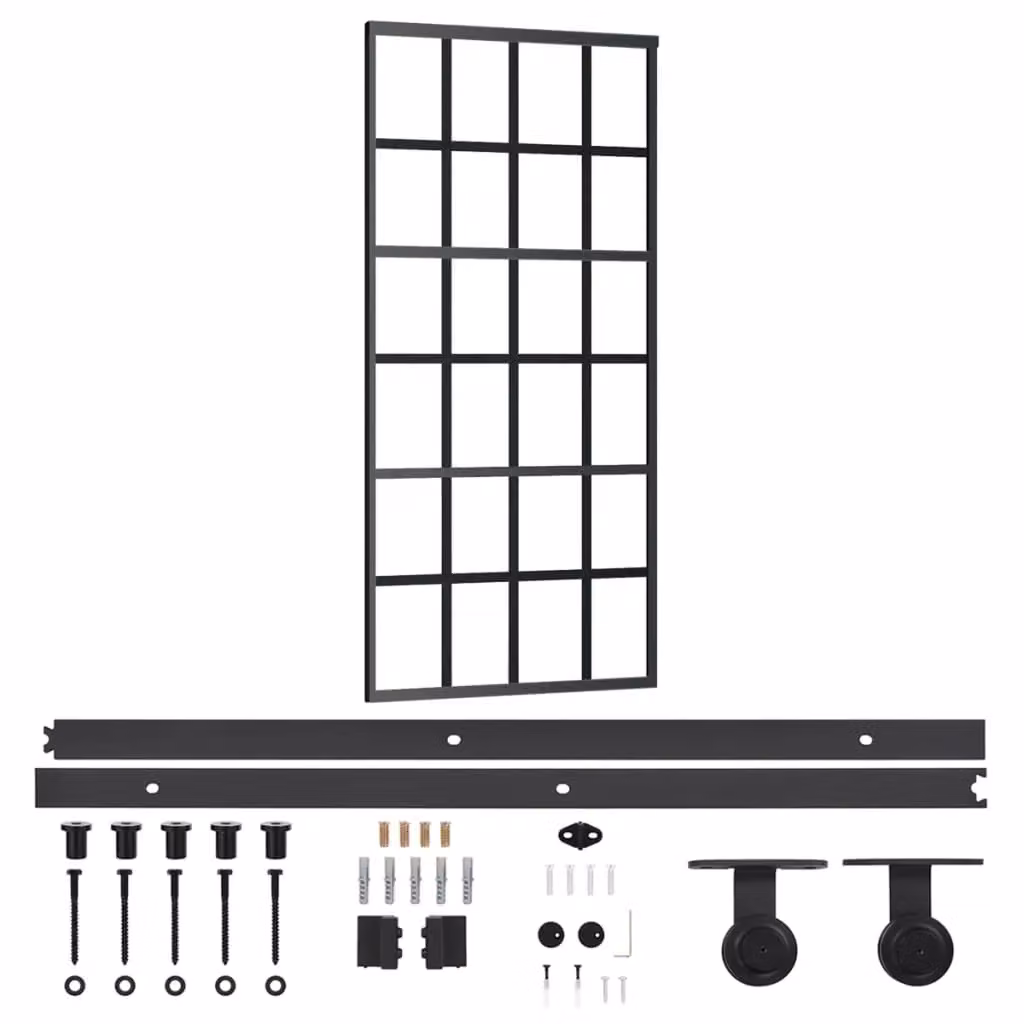 Berkfield Home Sliding Door with Hardware Set, Black ESG Glass and Aluminium, W: 90 cm, H: 205 cm – 2