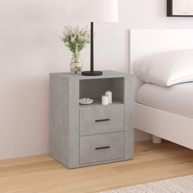 Berkfield Home Bedside Cabinet in Concrete Grey, W/D/H: 50 x 36 x 60 cm