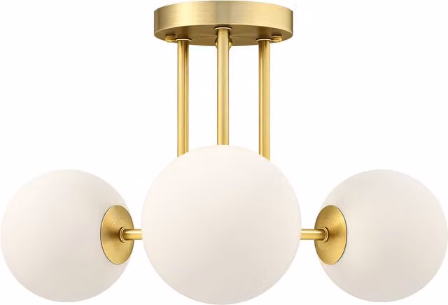 HOMCOM Modern 3-Light LED Ceiling Light with Gold Metal Frame and Beige Glass Globe Shades, G9 Sockets