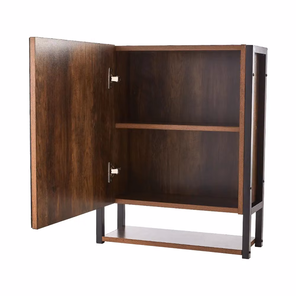 H&O Direct Modern Wall-Mounted Brown Bathroom Mirror Cabinet with Glass Doors and Metal Frame – 4