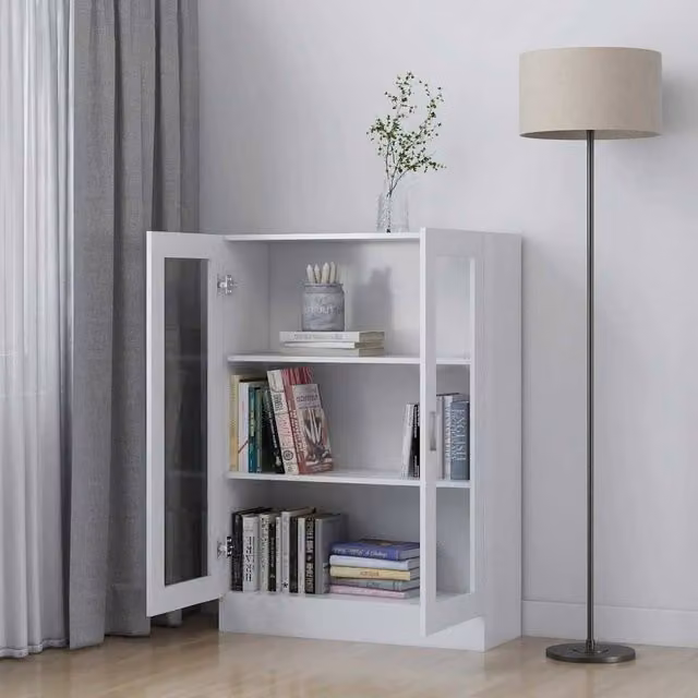 Berkfield Home Vitrine Cabinet in White with Glass Doors, W/D/H: 82.5 x 30.5 x 115 cm