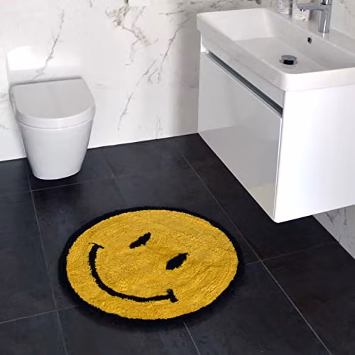 Mooky Mats Happy Face Round Cotton Bath Mat in Yellow, W/D: 70 x 70 cm – 5