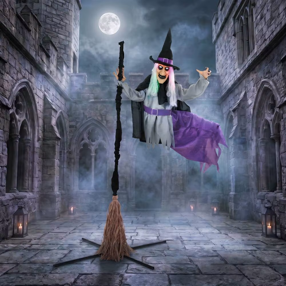 HOMCOM 200cm Life Size Animated Witch Scary Halloween Animatronic Decor in Black and Multicolour – 2