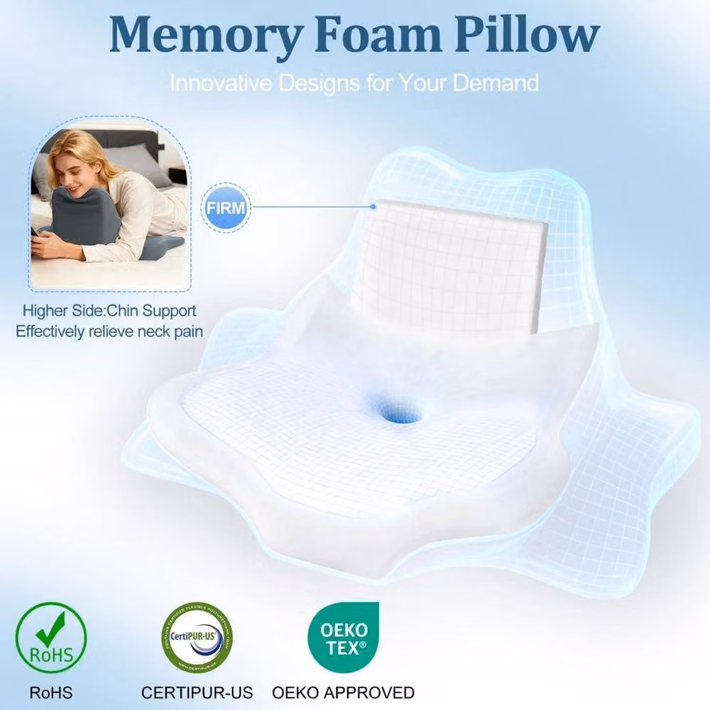 KORVIXA Ergonomic Cervical Memory Foam Pillow in Grey with Cooling Breathable Silk Removable Cover – 2