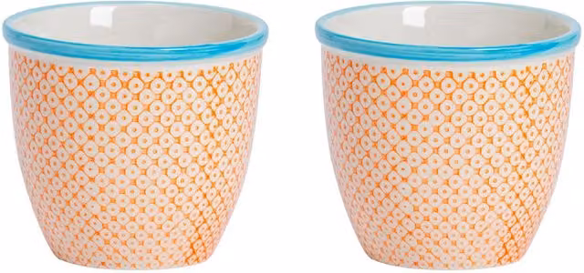 Nicola Spring Pack of 2 Abstract Ceramic Tabletop Plant Pots in Orange, Turquoise and Red, W/D/H: 13.8 x 13.8 x 12.5 cm