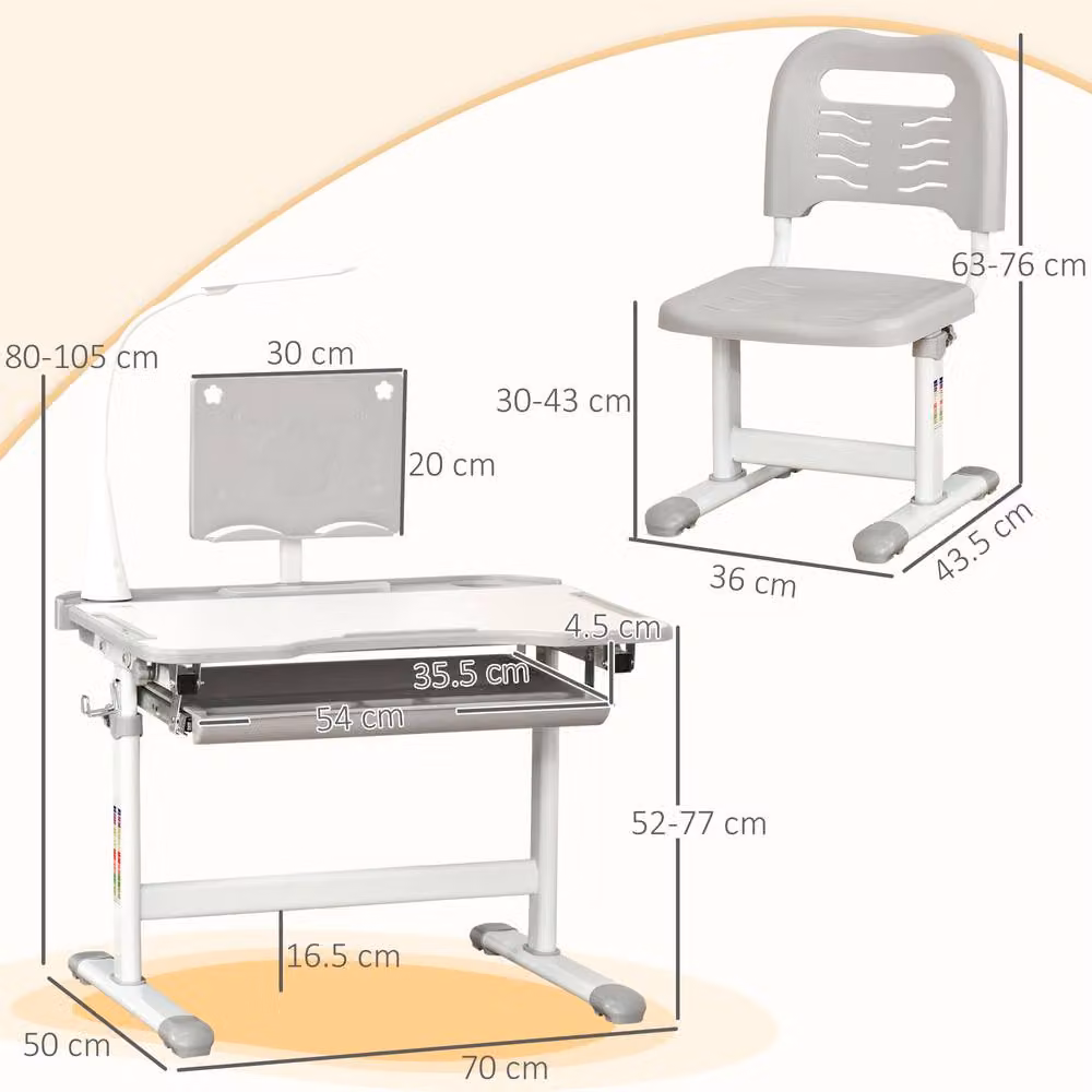 STILVORA Kids Study Desk and Chair Set in Grey with Adjustable Height and Tilting Top – 2