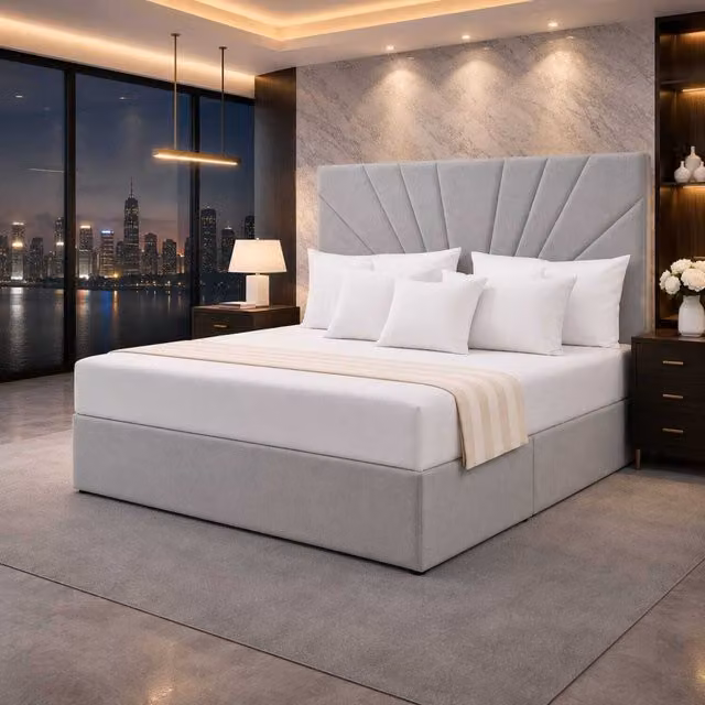 Jackrata Divan Ottoman Storage Bed with Headboard by K Mehmood Enterprise Ltd, Silver Fabric, 140 x 200 cm