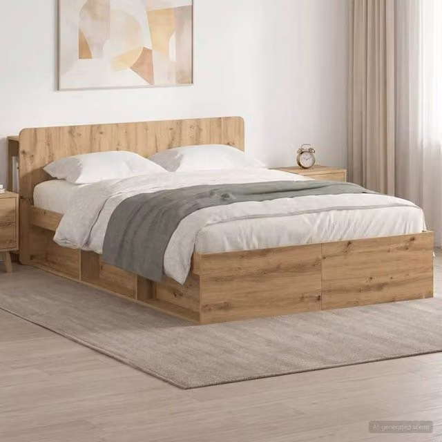 Berkfield Home Artisan Oak Bed Frame with Storage Drawers in Brown, W/D/H: 140 x 190 x 35 cm