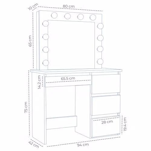 Kosy Koala White Hollywood LED Mirror Dressing Table and Makeup Vanity Desk, W: 94 cm, D: 42 cm, H: 140 cm – 3