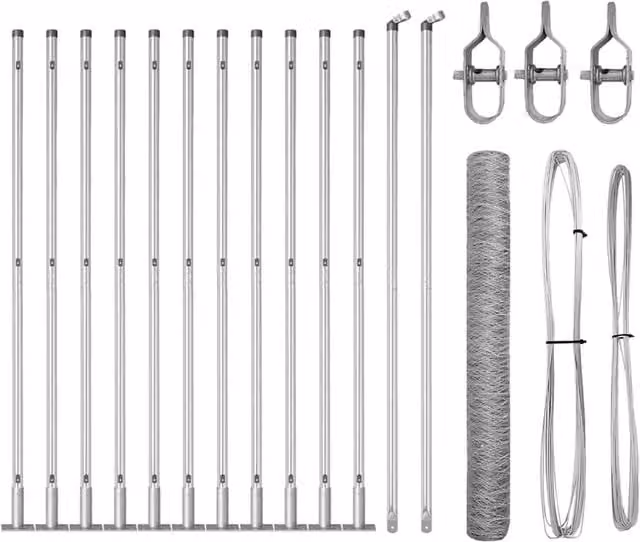 Berkfield Home Hexagon Fence with 11 Flanged Posts, 1 x 25 m, Galvanised Steel in Silver
