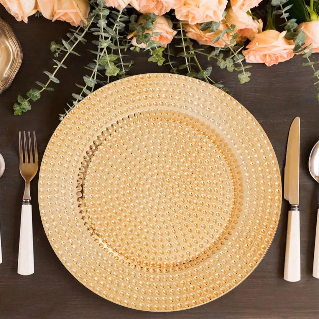 Orsina Set of Four Gold Hammered Charger Plates, Diameter: 33 cm – 4